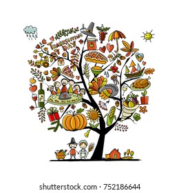 Thanksgiving day, art tree for your design