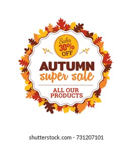 Thanksgiving Day Autumn or Fall Season with Dried Leaves Illustration Shopping Sale Discount Promotion Poster, Logo, Badge, Banner, Sticker, Emblem, Icon