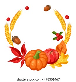 Thanksgiving Day or autumn frame. Decorative element with vegetables and leaves.