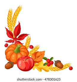 Thanksgiving Day or autumn frame. Decorative element with vegetables and leaves.