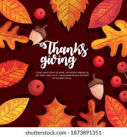 thanksgiving day autumn leaves berries and acorns design, season theme Vector illustration