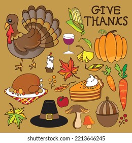 Thanksgiving day autumn Set -  vector Elements Cartoon