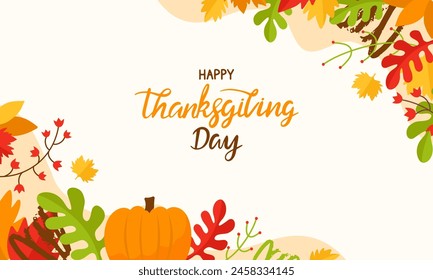 Thanksgiving day background. Gratitude festive handwritten inscription and decorative elements. Autumn banner or poster neoteric vector template design