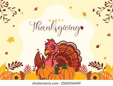 Thanksgiving day background. Gratitude festive handwritten inscription and decorative elements. Autumn banner or poster neoteric vector template design