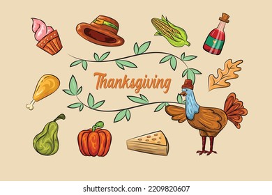 Thanksgiving Day Background Icons Vector Illustration