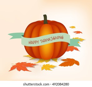 Thanksgiving Day background with maple leaf and pumpkin