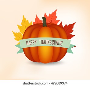 Thanksgiving Day background with maple leaf and pumpkin