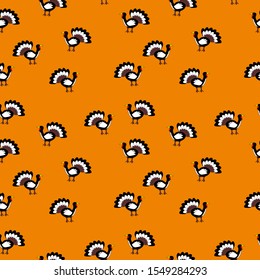Thanksgiving day background. Seamless Pattern of Turkey Cartoon and fruits. Thanksgiving seamless pattern able to print for cloths, tablecloths, blanket, shirts, dresses, posters, papers.