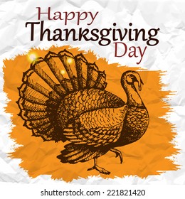 Thanksgiving Day background. Turkey. Hand drawn sketch and watercolor vector illustration