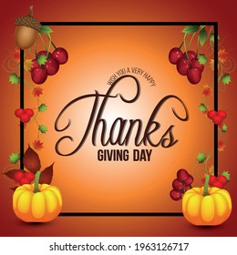 Thanksgiving day background with vector pumpkin and autumn leaf