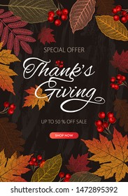 Thanksgiving day banner, autumn background, vector illustration