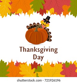 Thanksgiving day, banner with autumn leaves
