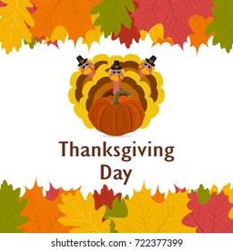 Thanksgiving day, banner with autumn leaves
