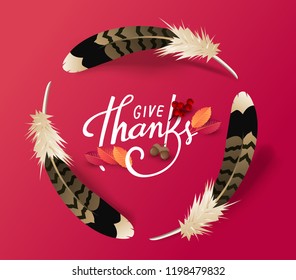 Thanksgiving day banner background. Celebration quotation for card.vector illustration.Autumn season inscription.calligraphy of "Thanksgiving"