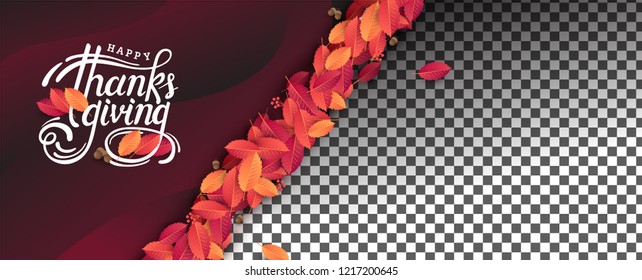 Thanksgiving day banner background. Celebration quotation for card.vector illustration.Autumn season Calligraphy of "Thanksgiving".