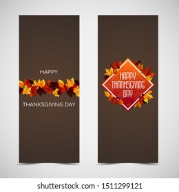 Thanksgiving day banner background. Postes with autumn leaves and floral elements.Vector autumn illustration. 