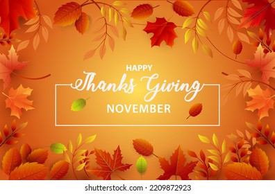 Thanksgiving day banner background with sparkling lights garland and autumn fall, candle. Celebration quotation for card. vector