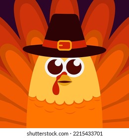 Thanksgiving day banner. Cartoon turkey bird. Vector background