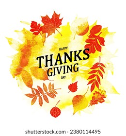 Thanksgiving day banner. Festive background with realistic 3d orange pumpkins, fall foliage. Horizontal holiday poster, header for website. Flat top view. Vector illustration