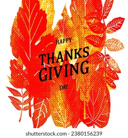 Thanksgiving day banner. Festive background with realistic 3d orange pumpkins, fall foliage. Horizontal holiday poster, header for website. Flat top view. Vector illustration