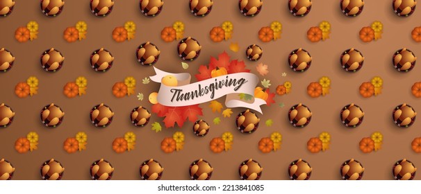 Thanksgiving day banner. Thanksgiving Day, festive dinner concept. Vector illustration for postcard, banner, card, poster, background.