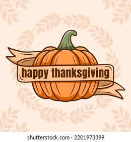 Thanksgiving day banner with hand drawn pumpkin