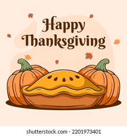 Thanksgiving day banner with hand drawn pumpkin pie