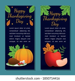 Thanksgiving day banner, poster, greeting card and invitation background. Autumn season inscription. Vector illustration.
