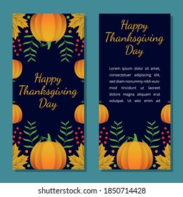 Thanksgiving day banner, poster, greeting card and invitation background. Autumn season inscription. Vector illustration.