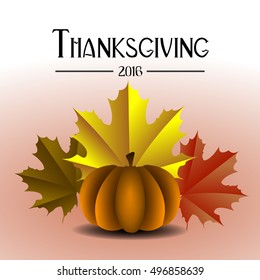 Thanksgiving day banner with a pumpkin and leaves, Vector illustration