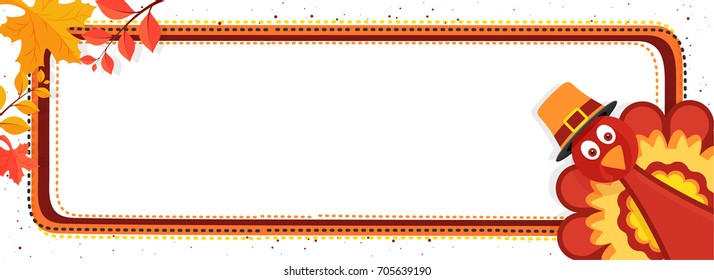Thanksgiving Day banner with Turkey Bird, Autumn Leaves and space for your text.
