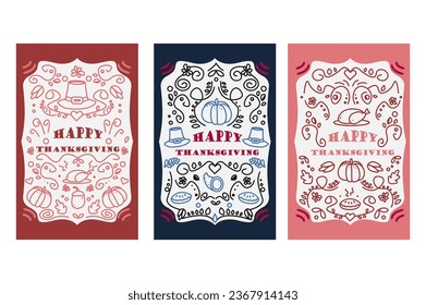 Thanksgiving day banners in cartoon design. Visually appealing posters featuring Thanksgiving-themed illustration, perfect for promoting events and gatherings. Vector illustration.