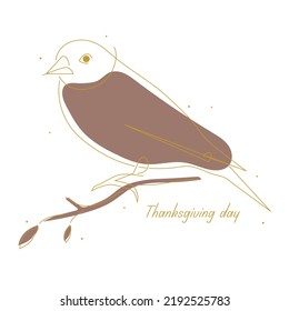 Thanksgiving day Bird. Autumn postcard. Illustration of a mockingbird. Autumn bird. Postcard for celebration. Pattern for textiles. Autumn motifs.