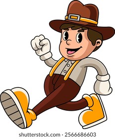 Thanksgiving Day Blessing Boy Pilgrim in Retro Cartoon Character Illustration