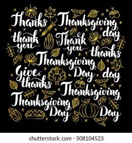 Thanksgiving Day Calligraphy Design. Vector Illustration of Thank You Lettering.