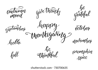 Thanksgiving Day. Calligraphy quotes for Thanksgiving Day. Typographic signs for Thanksgiving.