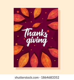 thanksgiving day card with autumn leaves design, season theme Vector illustration