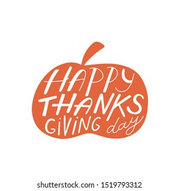Thanksgiving Day card. Handwritten calligraphy inscription. Hand drawn vector autumn illustration. Holiday background. Happy Harvest.