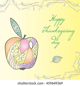 Thanksgiving Day card template. Decorative curly lines. Apple, leaf and spider web elements. Happy Thanksgiving day. Eps10