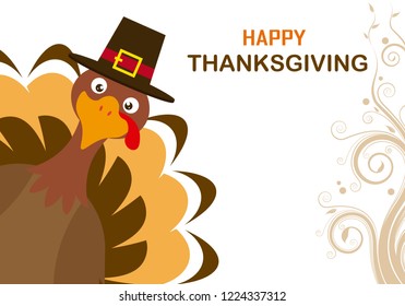 Thanksgiving day card. Turkey with hat.