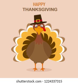 Thanksgiving day card. Turkey with hat.