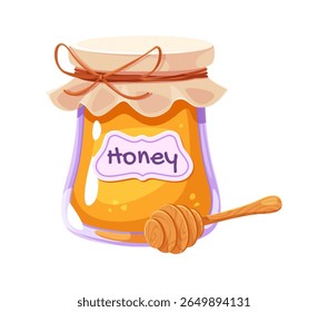 Thanksgiving Day cartoon symbol of honey jar and dipper spoon for autumn holiday, vector icon. Happy Thanksgiving Day symbol for greeting card, honey in glass jar for traditional holiday dinner