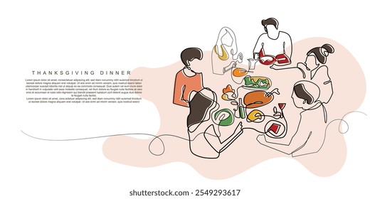 thanksgiving day celebration background.design thanksgiving day banner with image of people having dinner together with abstract line art concept.eps 10 vector illustration