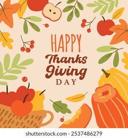 Thanksgiving day celebration card, print, decor, postcard, flyer, poster, modern , hand drawn elements , illustration, vector