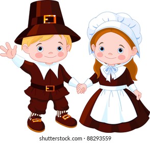 Thanksgiving Day children Pilgrim Couple