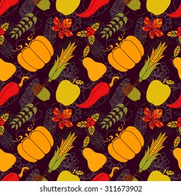 Thanksgiving Day colorful seamless pattern. Autumn repeatable background