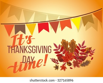 Thanksgiving Day concept with  autumn leaves background, can be use as banner or poster.Vector illustration.