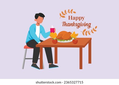 Thanksgiving day concept. Holiday greeting card. Colored flat vector illustration isolated. 