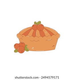 Thanksgiving Day concept. Thanksgiving pie and cranberry. Vector isolated illustration.