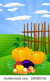 Thanksgiving Day. Conceptual harvest graphic with various vegetables on the field.